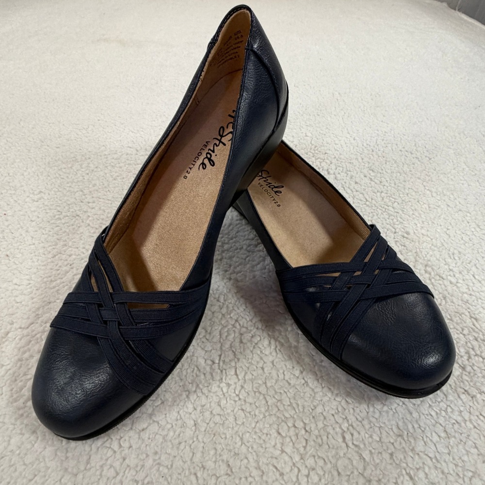 LifeStride Velocity 2.0 Flats Women 9M Navy Blue Excellent Crisscross Straps